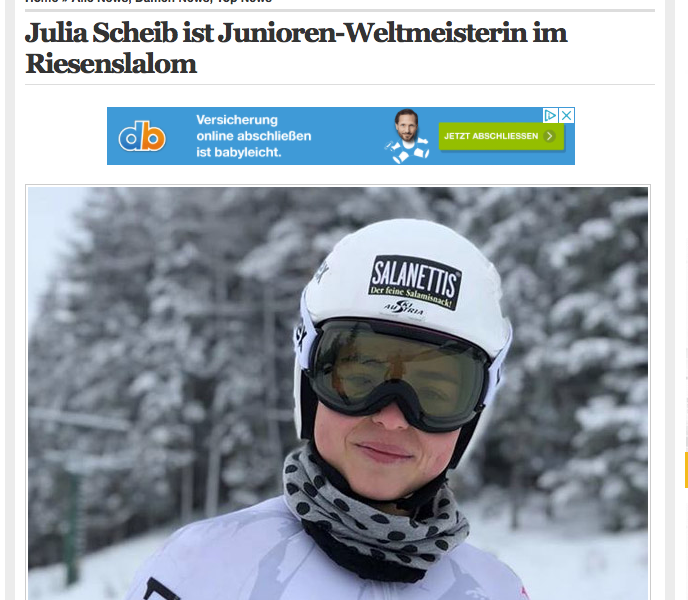 Bild zeigt einen Screenshot des Online-Artikels von Weltcup.tv (Ihr Internet-Sportportal) über die ÖSV-Skifahrerin Julia Scheib.