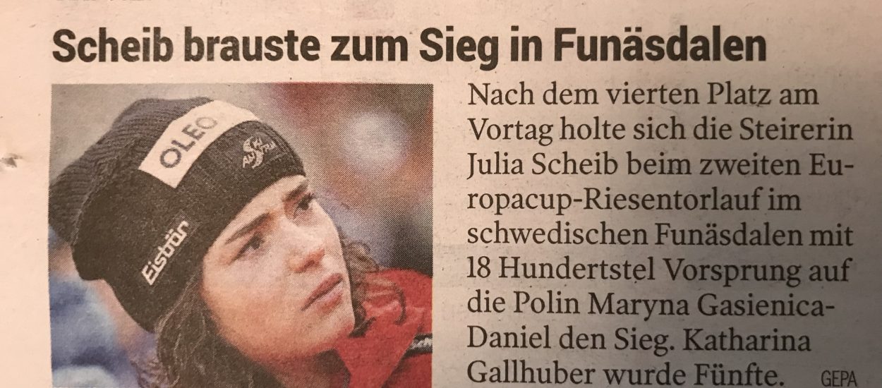 Bild zeigt einen Scan eines Zeitungsartikels der ÖSV Skirennläufern Julia Scheib in der Kleine Zeitung am 9.12.2018.