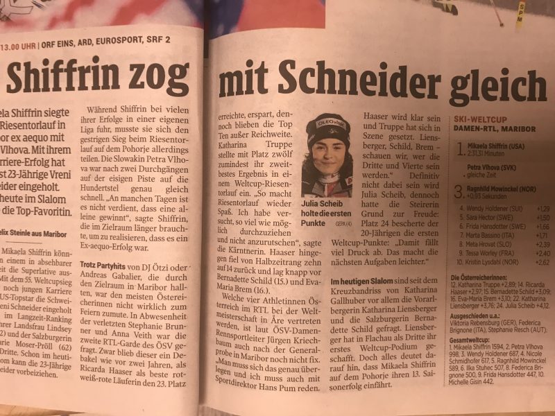 Bild zeigt einen Zeitungsartikel über Julia Scheib in der Kleinen Zeitung vom 2. Februar 2019
