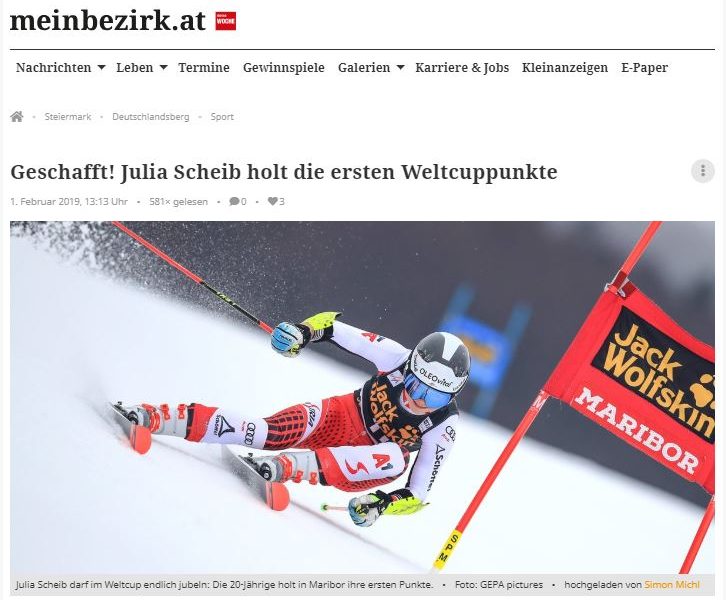 Bild zeigt die Skirennläuferin Julia Scheib beim Rennen in Marburg