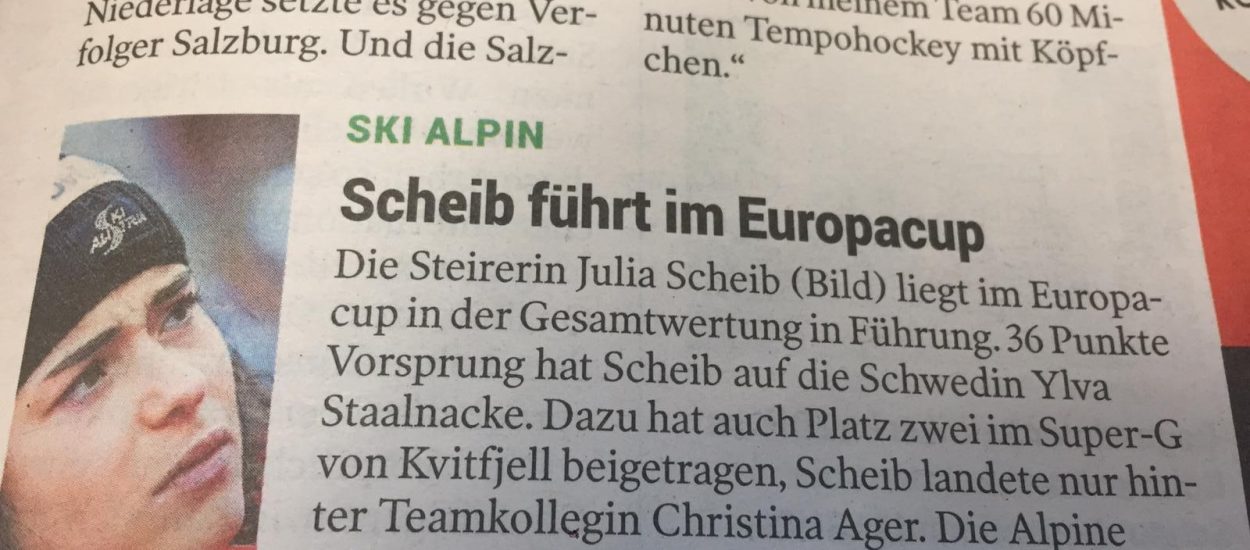 Bild zeigt einen Scan eines Zeitungsartikels der ÖSV Skirennläufern Julia Scheib in der Kleine Zeitung am 9.12.2018.